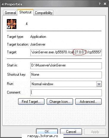 Cum sa faci un server de Mu Online - Acum gasiti shorcutul nr. 4 si puneti - Mu Online